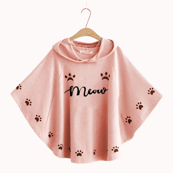 Pink meow Printed Hood Cape