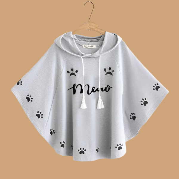 Pink meow Printed Hood Cape