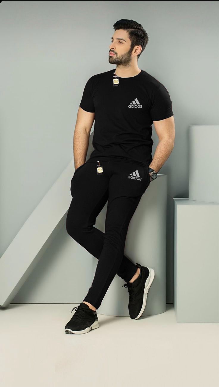 BLACK ADIDAS PRINTED MENS SUMMER TRACKSYUIT