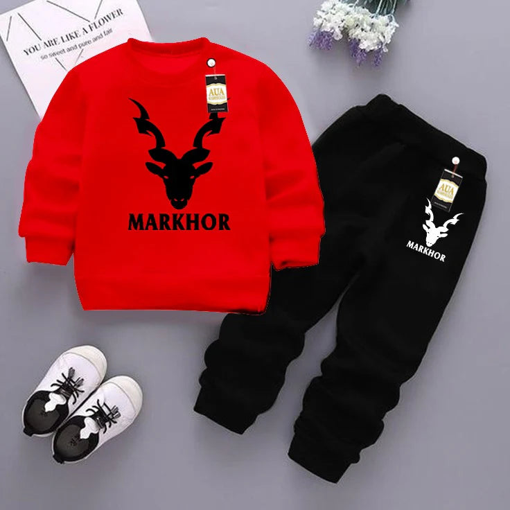 Red and Black (Markhor) Printed Kids Tracksuit for Winter