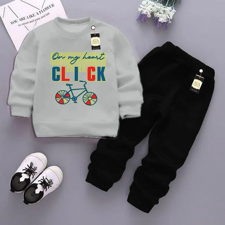 grey and Black (Click) Printed Kids Tracksuit for Winter