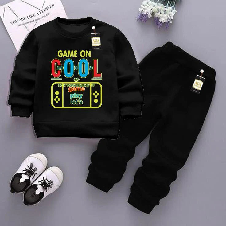 Black and Black (Cool) Printed Kids Tracksuit for Winter