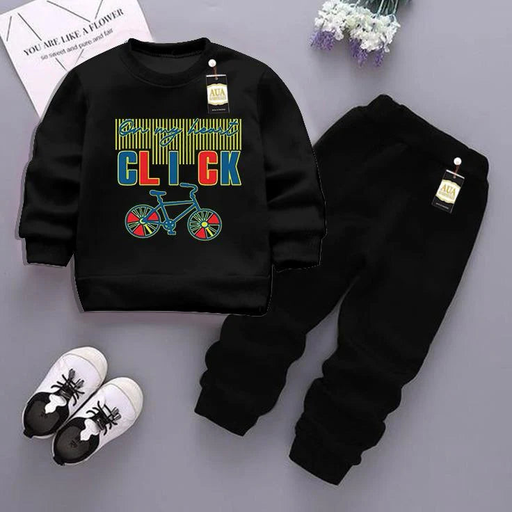 Black and Black (Click) Printed Kids Tracksuit for Winter