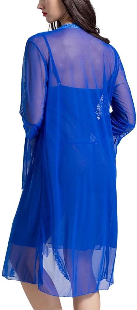 Jb Sheer Front-Lace Slip Lingerie Dress With Flounce Sleeve Robe for Women