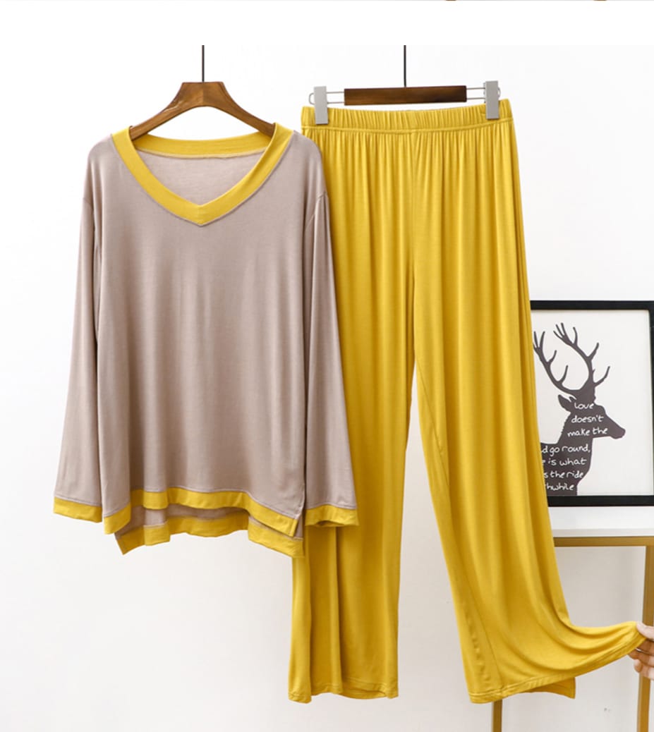 Skin With Yellow V Neck With Yellow Plazo Suit For Her(AA-146)