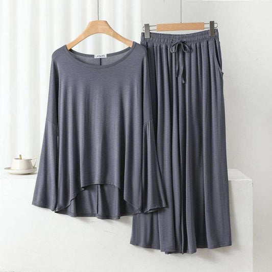 Grey Loose Sleeves T-shirt With Plazzo Trouser Suit (AA-100)