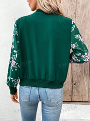 Winter Fleece Floral Printed Jacket For Women - Green