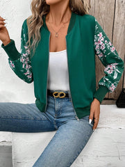 Winter Fleece Floral Printed Jacket For Women - Green