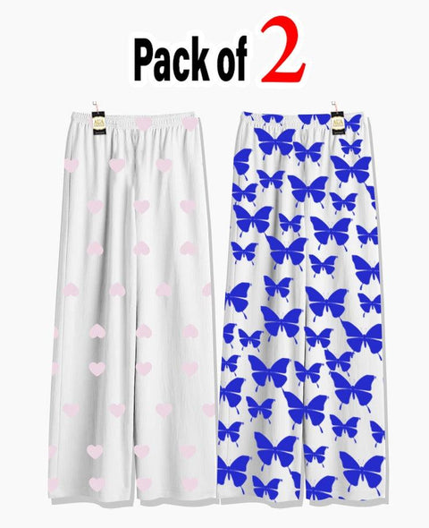 Pack of 2 Women's Nightwear Pajama Set - Baby Pink Mini Heart & Dark Blue trouser Print