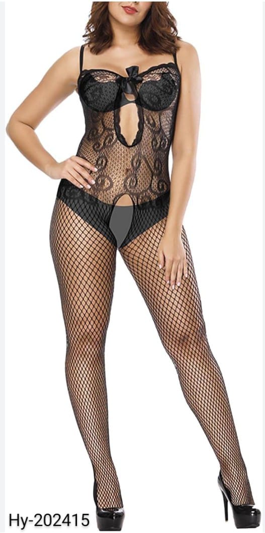 Femmes Exotique Fishnet Bodystocking Lace Plein Corps Bas Maille Voir À travers Trou Longues Manches Babydoll Boduits