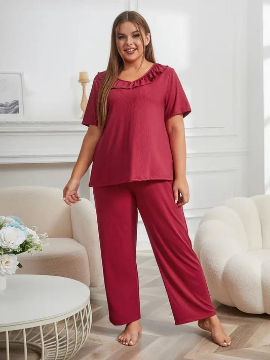 Maroon Neck Frill T-shirt With Plazzo Suit  (AA-107)
