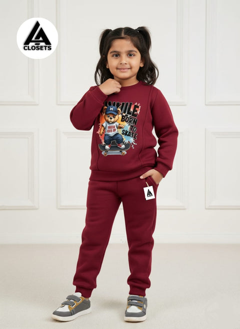SMILE BORN TO STAKE MAROON KIDS WINTER TRACK SUIT