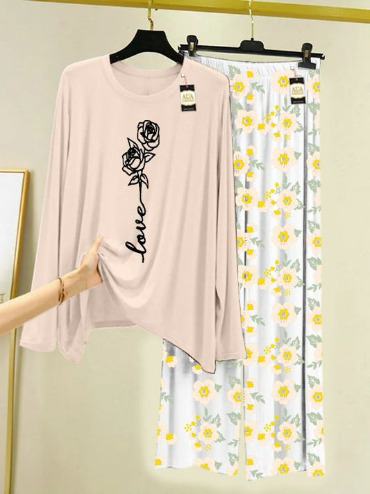 FLOWER PRINTED NIGHT WEAR SUIT FOR WOMEN