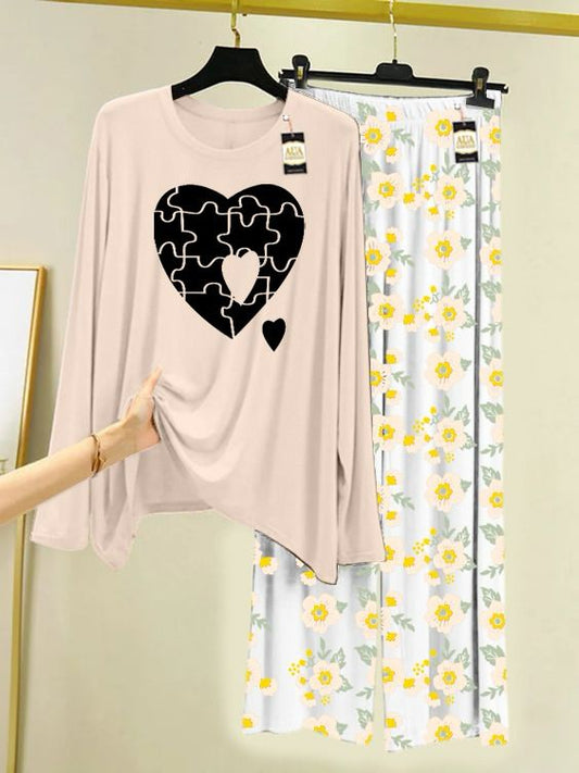 NEW HEART PRINTED NIGHT SUIT FOR WOMEN