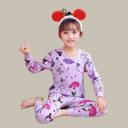 Purple Multi Emoji Printed Night Suit For Kids