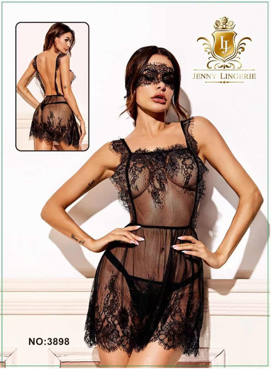 Sexy Nighty for Women Floral Lace Transparent Short Nighty and Panty