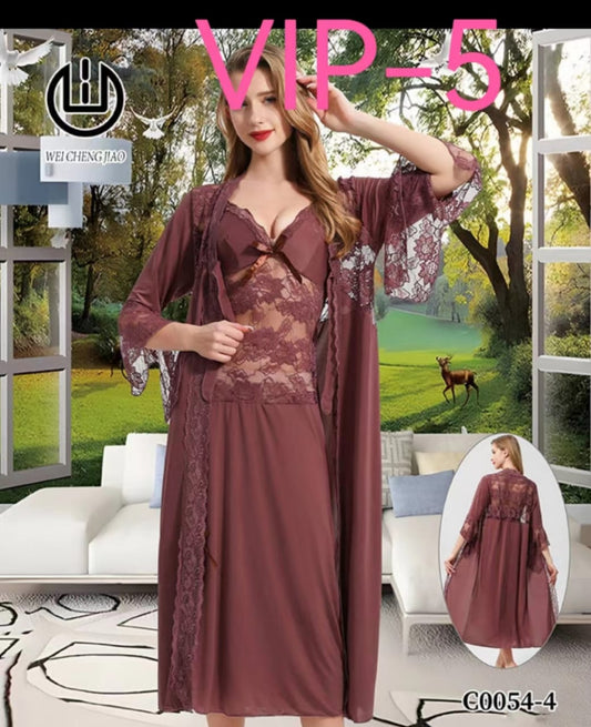 Women's Lace See-Through Cami Dress And Robe
