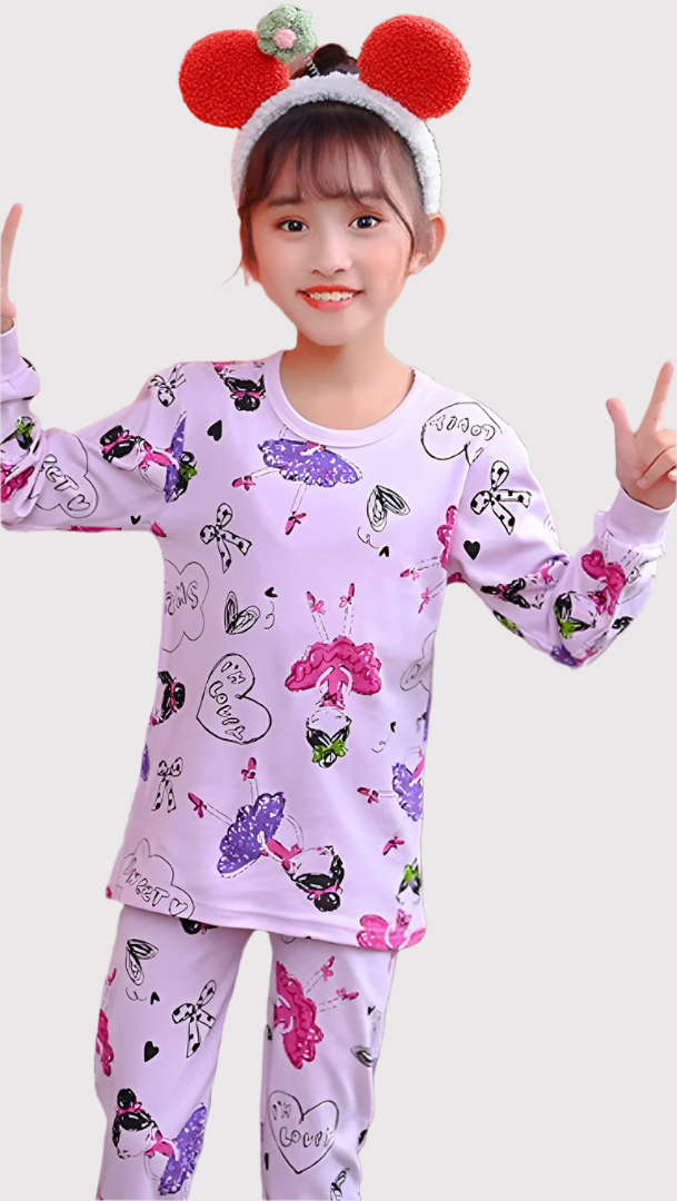 Purple Multi Emoji Printed Night Suit For Kids