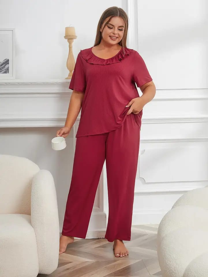 Maroon Neck Frill T-shirt With Plazzo Suit  (AA-107)