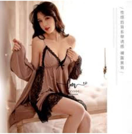 Soft Satin Silk Erotic Lace Trimmed Nighty