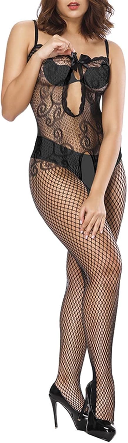 Femmes Exotique Fishnet Bodystocking Lace Plein Corps Bas Maille Voir À travers Trou Longues Manches Babydoll Boduits
