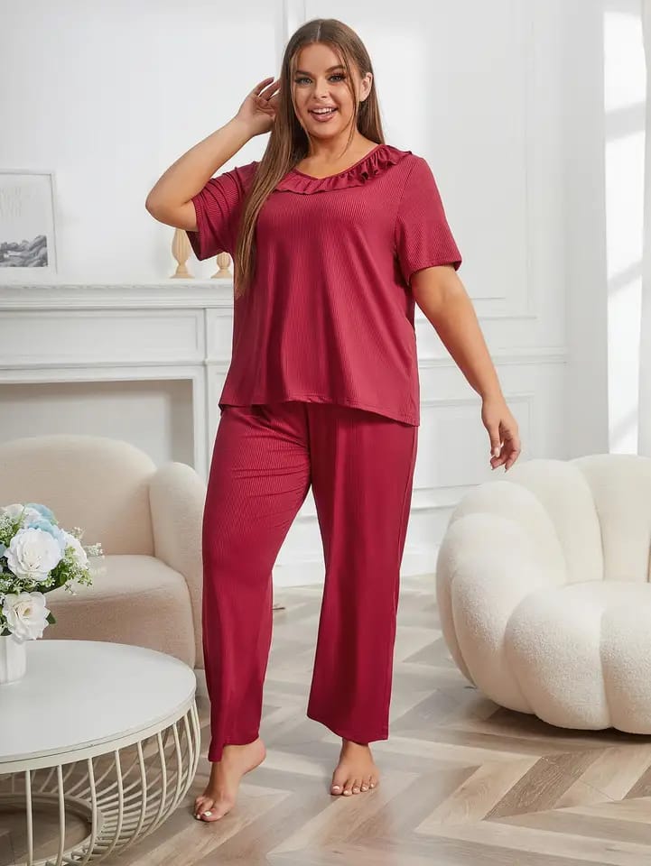 Maroon Neck Frill T-shirt With Plazzo Suit  (AA-107)