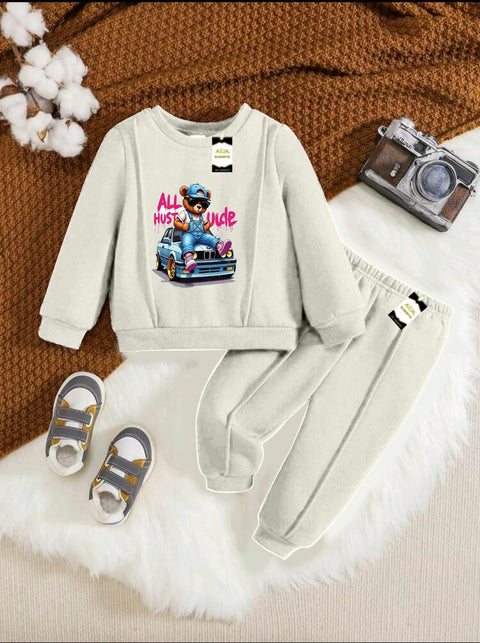 ALL HUSTLE OFF WHITE KIDS WINTER TRACK SUIT
