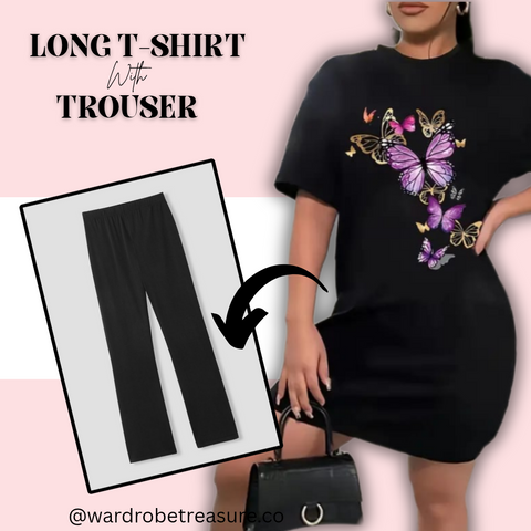 Black with Butterflies Printed Long Tee For Her