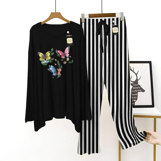 Black Color Women Mini Butterfly Printed Night Suit with Luxurious Lining Pajamas - Stylish Sleepwear Set For Women(002)