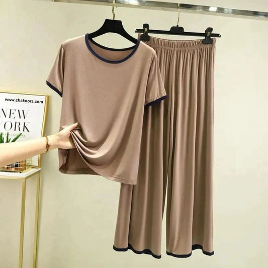 Brown with black Pipin Neck And Sleeves Half Sleeves Suit (AA-155)