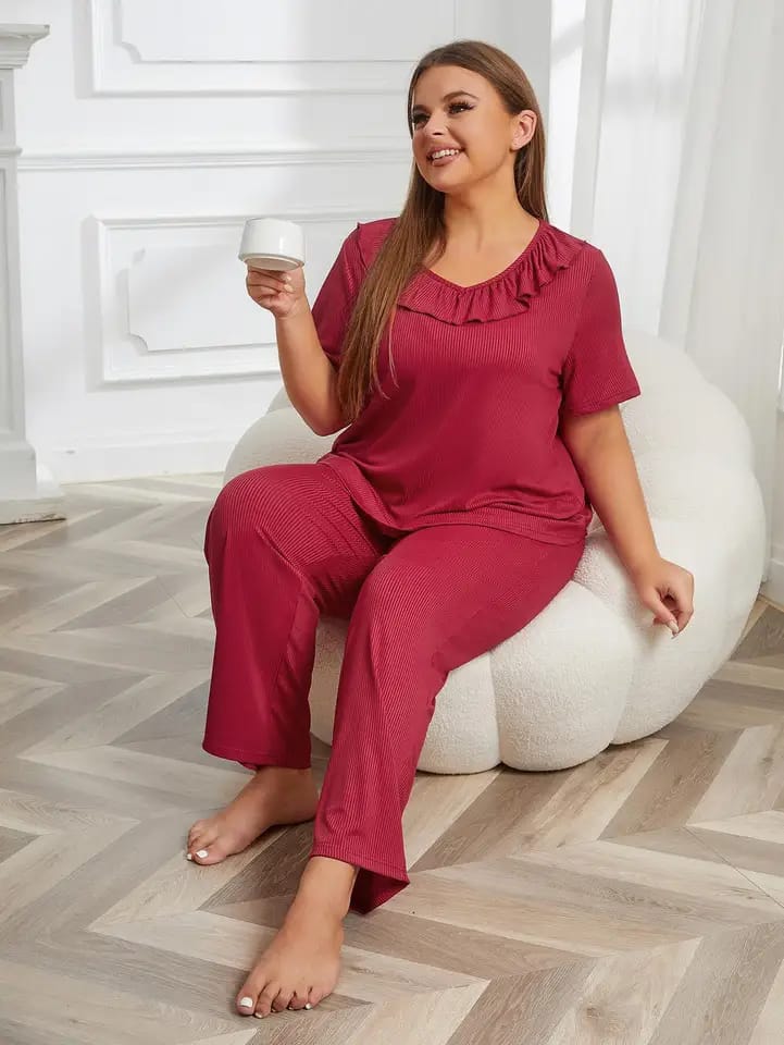 Maroon Neck Frill T-shirt With Plazzo Suit  (AA-107)