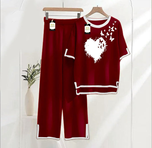 HEART PRINTED FOR SUMMER COLLECTION TURKISH CO-ORD SET FOR WOMEN