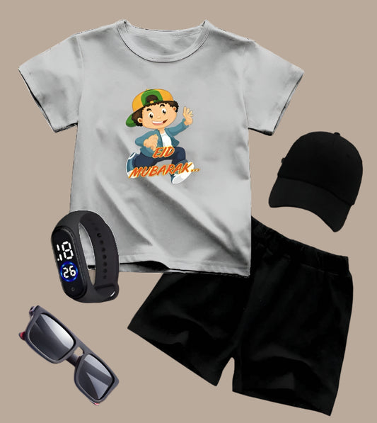 PACK OF 5 WITH EID MUBARAK PRINT ON SHIRTS FOR KIDS