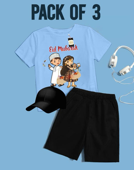 PACK OF 3 WITH EID MUBARAK PRINT ON SHIRTS FOR KIDS