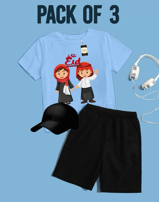PACK OF 3 WITH EID MUBARAK PRINT ON SHIRTS FOR KIDS