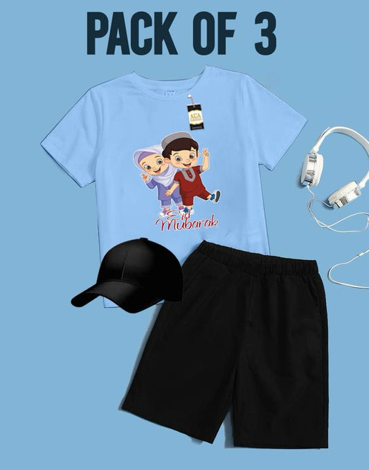 PACK OF 3 WITH EID MUBARAK PRINT ON SHIRTS FOR KIDS