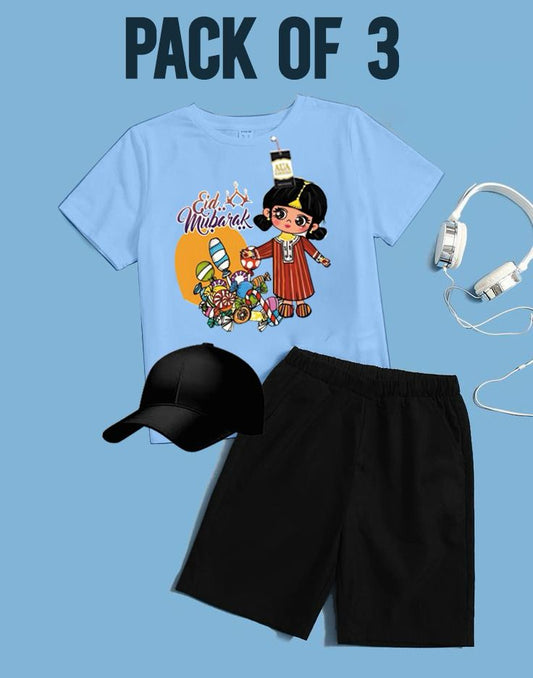 PACK OF 3 WITH EID MUBARAK PRINT ON SHIRTS FOR KIDS
