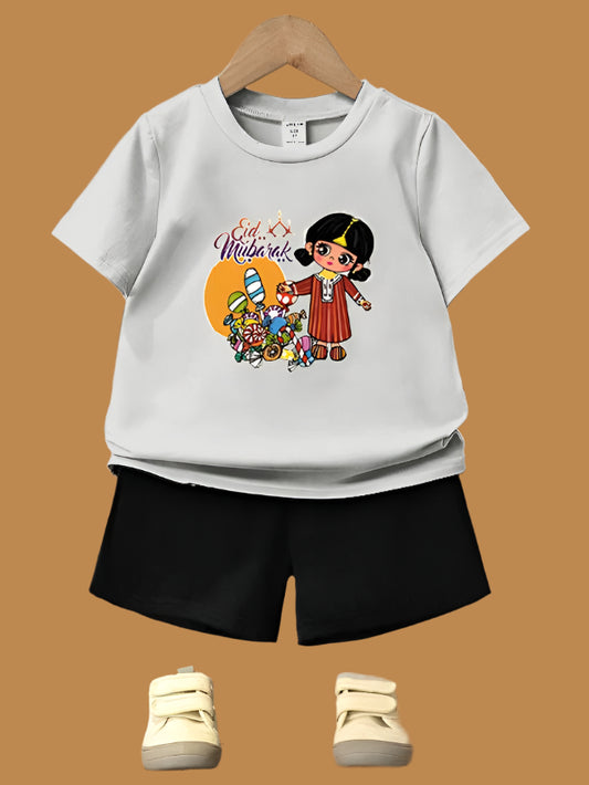 PACK OF 2 WITH EID MUBARAK PRINT ON SHIRTS FOR KIDS