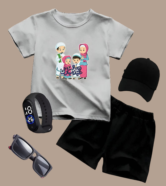PACK OF 5 WITH EID MUBARAK PRINT ON SHIRTS FOR KIDS