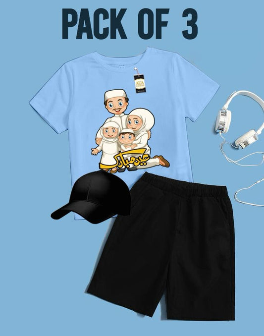 PACK OF 3 WITH EID MUBARAK PRINT ON SHIRTS FOR KIDS