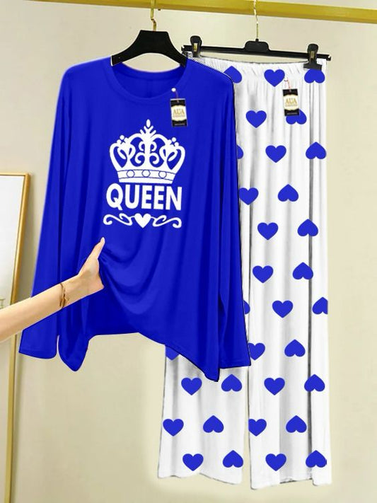NAVY BLUE QUEEN PRINTED MINI HEART PRINTED TROUSER
