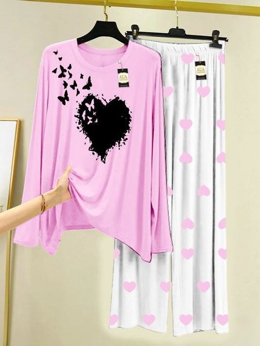 LIGHT PINK HEART FLYING BUTTERFLY PRINTED MINI HEART PRINTED TROUSER