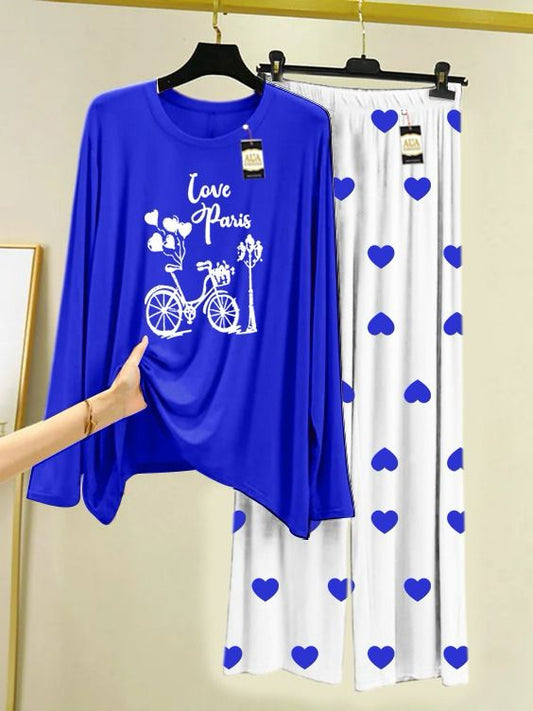 Dark Blue LOVE PARIS Printed MIni Heart Printed Trouser