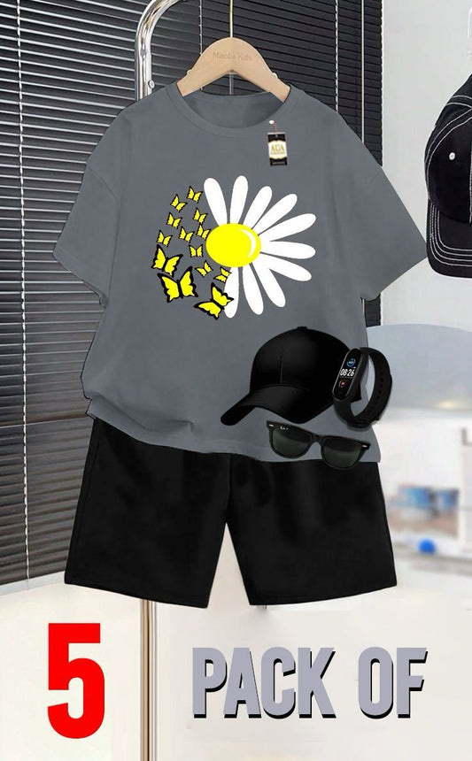 PACK OF 5 SUN FLOWER PRINTED SUMMER COLLECTION FOR KIDS