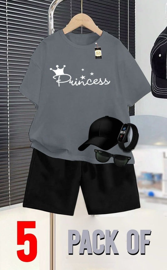 PACK OF 5 PRINCESS PRINTED SUMMER COLLECTION FOR KIDS