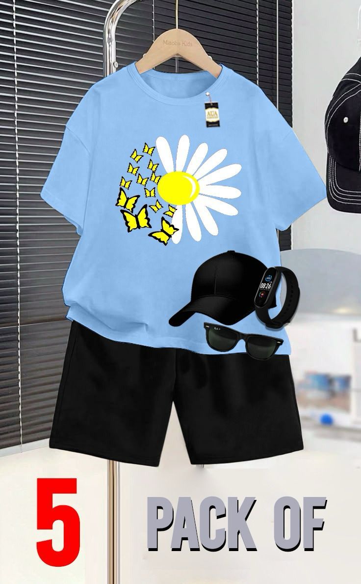 PACK OF 5 SUN FLOWER PRINTED SUMMER COLECTION FOR KIDS