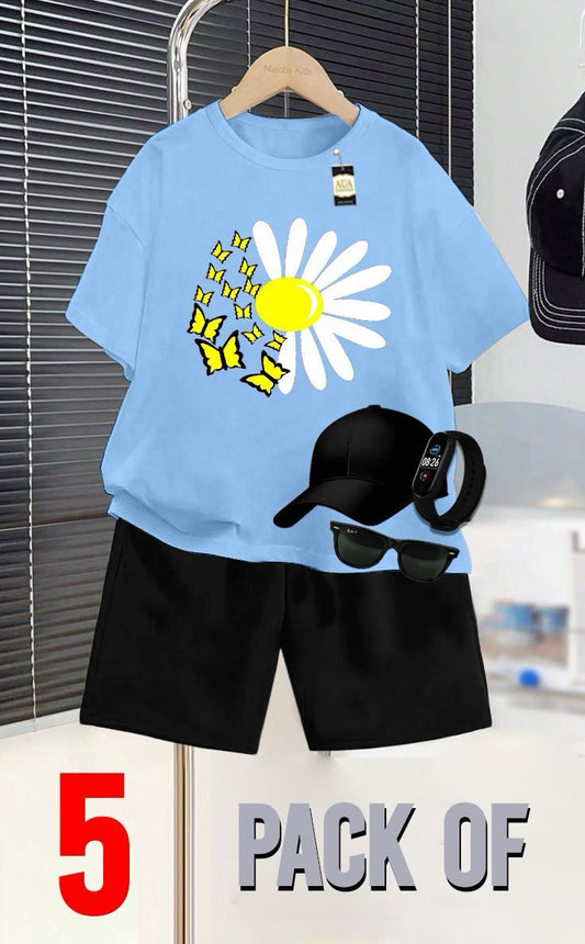 PACK OF 5 SUN FLOWER PRINTED SUMMER COLECTION FOR KIDS
