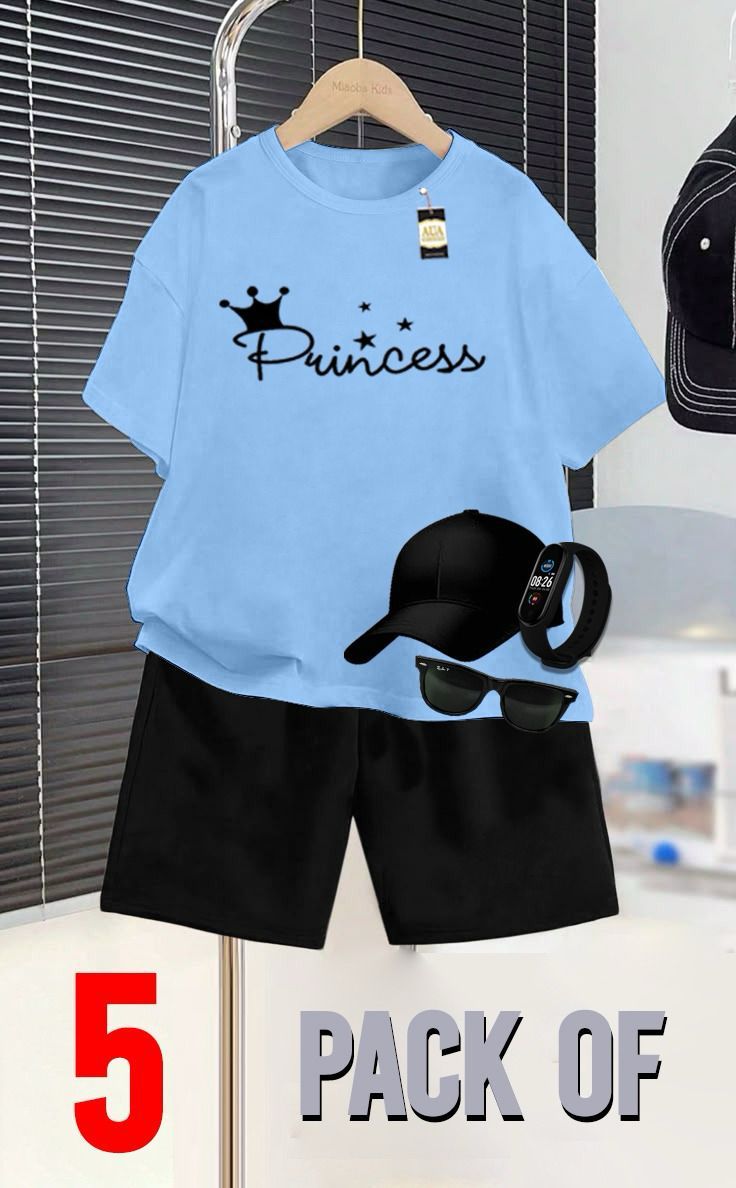 PACK  OF 5  PRINCESS PRINTED SUMMER COLLECTION FOR KIDS