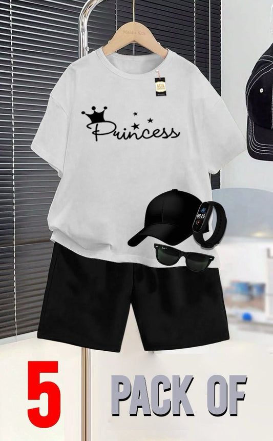 PACK OF 5 PRINCESS PRINTED SUMMER COLECTION FOR KIDS
