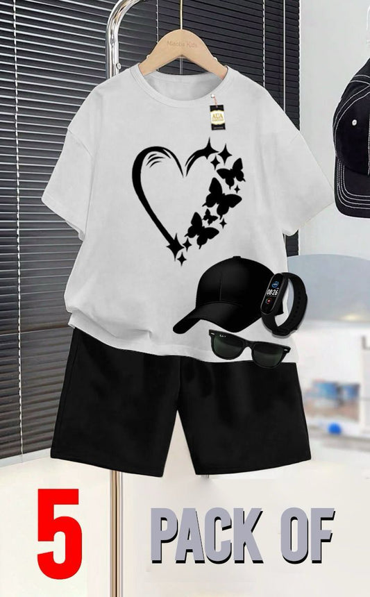 PACK OF 5 HEART BUTTERFLY PRINTED SUMMER COLLECTION FOR KIDS
